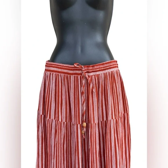 DAVI & DANI  RUST STRIPE
RUFFLE CASUAL PANT sz small pockets preloved boho - Picture 8 of 13